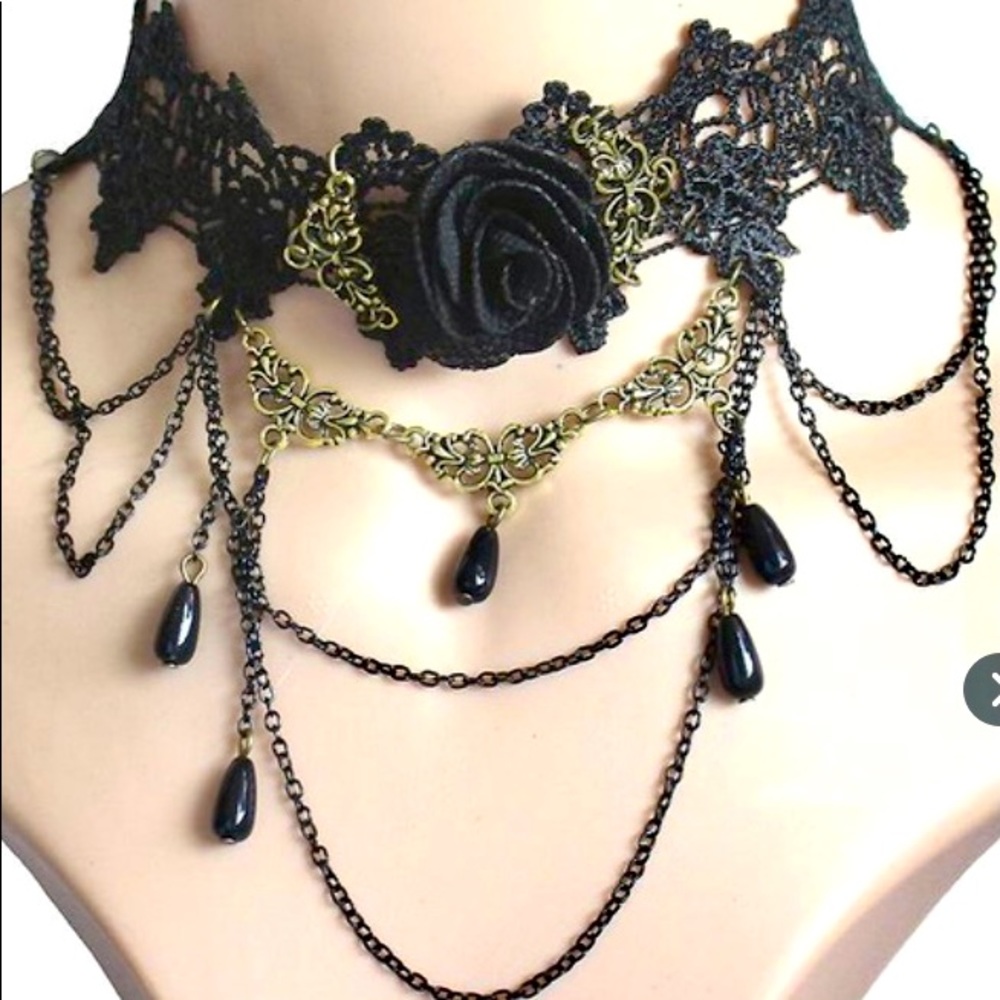 Black Lace Rose Choker Necklace Jewelry